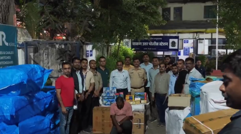 FDA Gutkha Seizure Chakan: Seized consignment displayed outside Chakan North Police Station