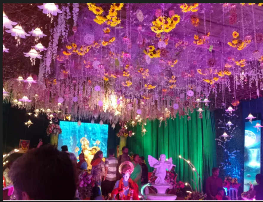 Floral ceiling decoration at Hinjewadi Ganeshotsav mandal